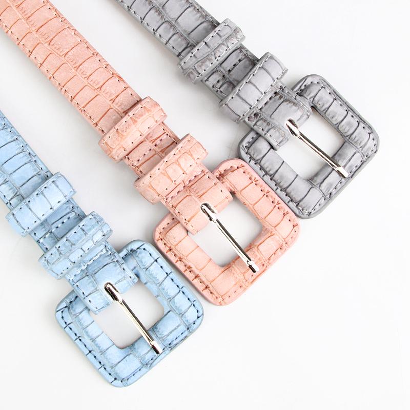 Elegant Japanese & Korean Women's Stone Pattern Buckle Leather Belt