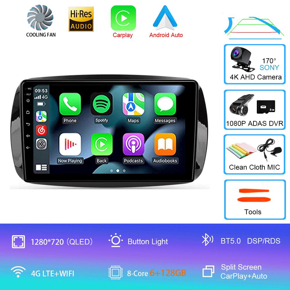 Car Radio Android 14 Carplay For Mercedes Benz Smart 453 Fortwo 2014 2015 2016 -2020 Multimedia Player Navigation GPS Stereo DSP
