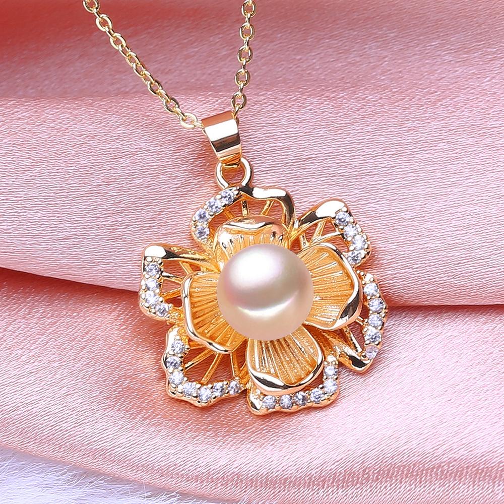 LSOOYH Natural Freshwater Pearl Jewelry Necklaces For Women Elegant Gold Color Flower Pendant Birthday Gift