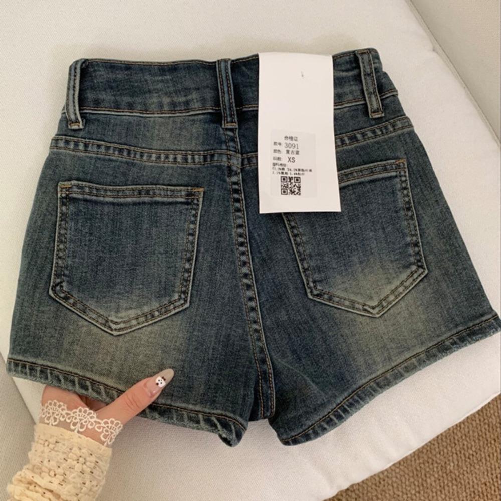 Women's High Waist Skinny Denim Shorts Slim Fit A Line Hot Pants Summer Vintage Washed Stretch Mini Jean Shorts For Petite Women