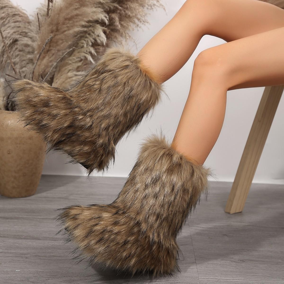 

Новый цвет Плюшевые полусапожки-дутики женские большого размера пушистые женские ботинки размеры 36-44 44 верблюд