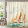 1Pc Sailboat Fleet Shower Curtain - Impressionist Watercolor Art With White Boats, Orange Sails, Calm Teal Sea & Pastel Sky,