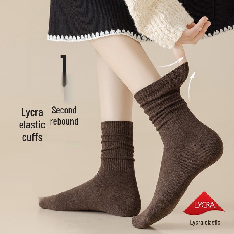 Autumn Maillard Women's Pure Cotton Over-the-Knee Retro Anti-Odor Scrunched Socks for Fall and Winter