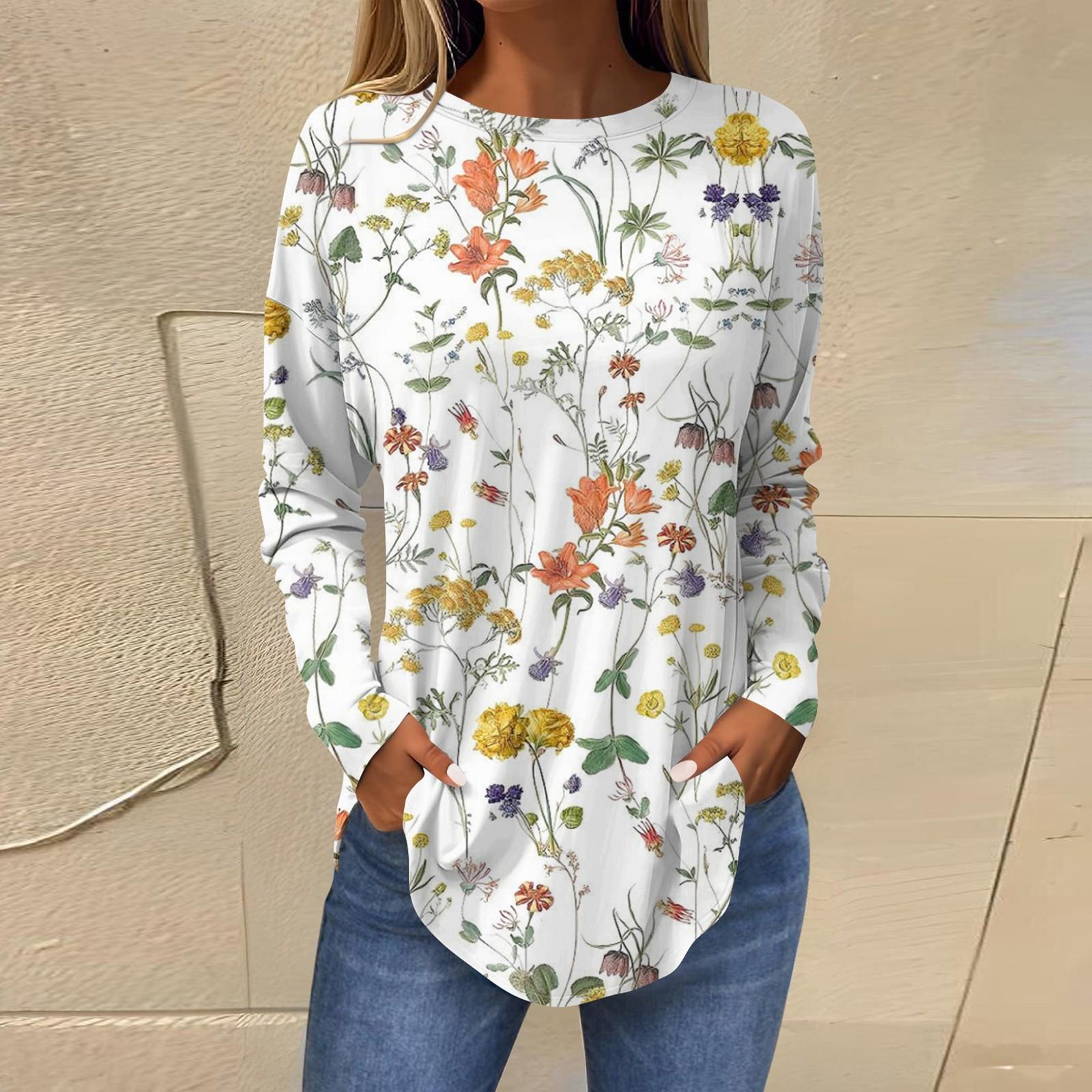 

Футболки для женщин, осенние повседневные рубашки с длинным рукавом, толстовка, винтажный топ с графическим принтом, пуловер XL белый