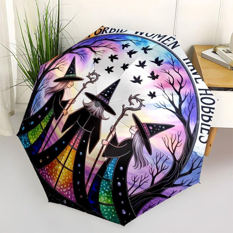 God Forbid Women Have Hobbies: A Magical Witches  Circle StickerUmbrella with Cute Design,Portable 3-Fold Compact Umbrella for MenWomen,Val