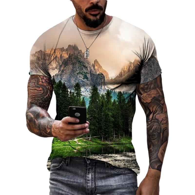 Móda Cool Styl Přírodní Scenérie 3D Tištěná Trička Pánská Ležérní Osobnost Krátký Rukáv Street Trend Letní Trička Topy