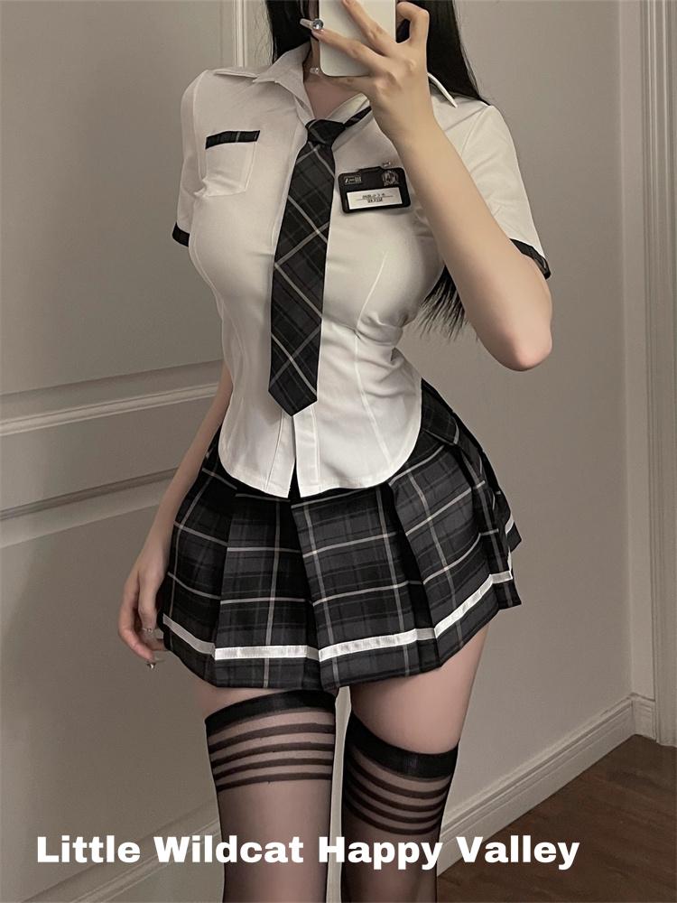 Sexy Lingerie School Student Uniform Role Play Costume Women Cute Mini Skirt Tight Blouse Set Porn College Girl Cosplay Anime