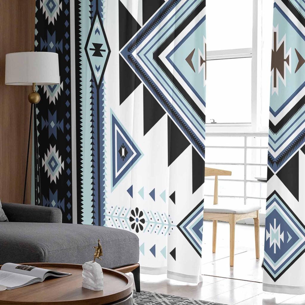 Blau Weiß Böhmischer Stil Fenster Tüll Vorhänge für Wohnzimmer Schlafzimmer Hotel Luxus Dekoration Transparente Vorhänge