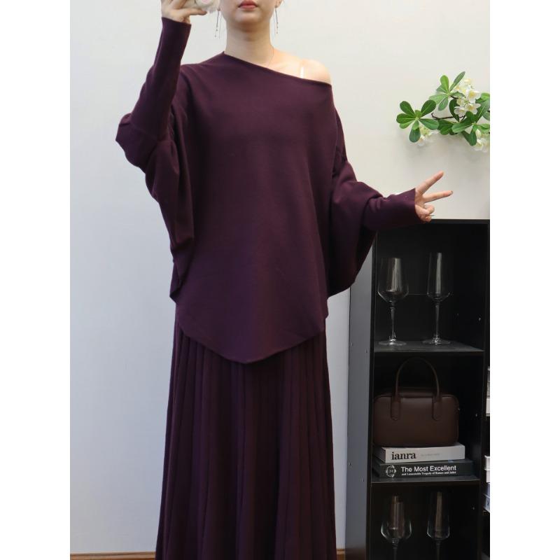 Irregular Bat Sleeve Pullover Sweater Women's Autumn and Winter New Loose Lazy Wind Knitted Sweater Top