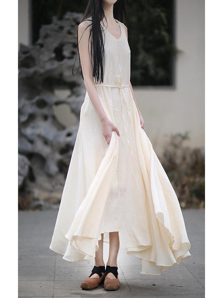 Peach Blossom Patchwork Sleeveless Retro Dress - Loose Fit, 3 Colors