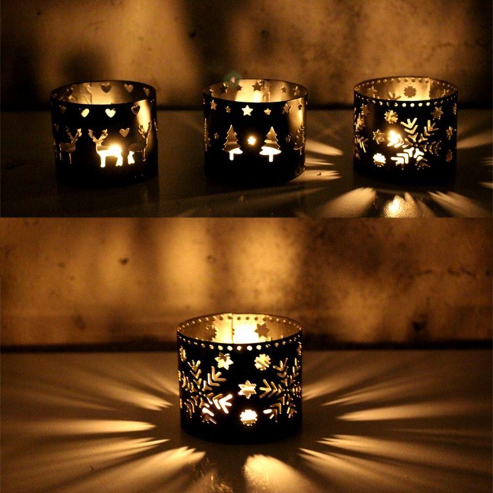 Elk Christmas Candle Holder Snowflake Home Table Ornaments New Hollow Candlestick