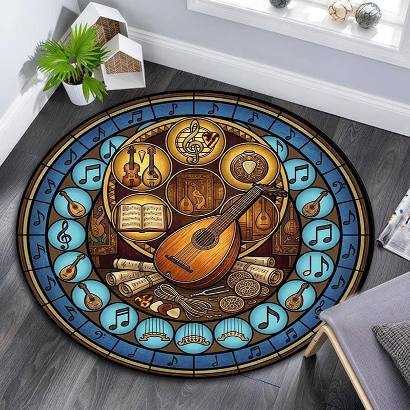 Musical Instruments Harmony Round Area Rug Under Office Chairs Bedroom Living Room Home Decor