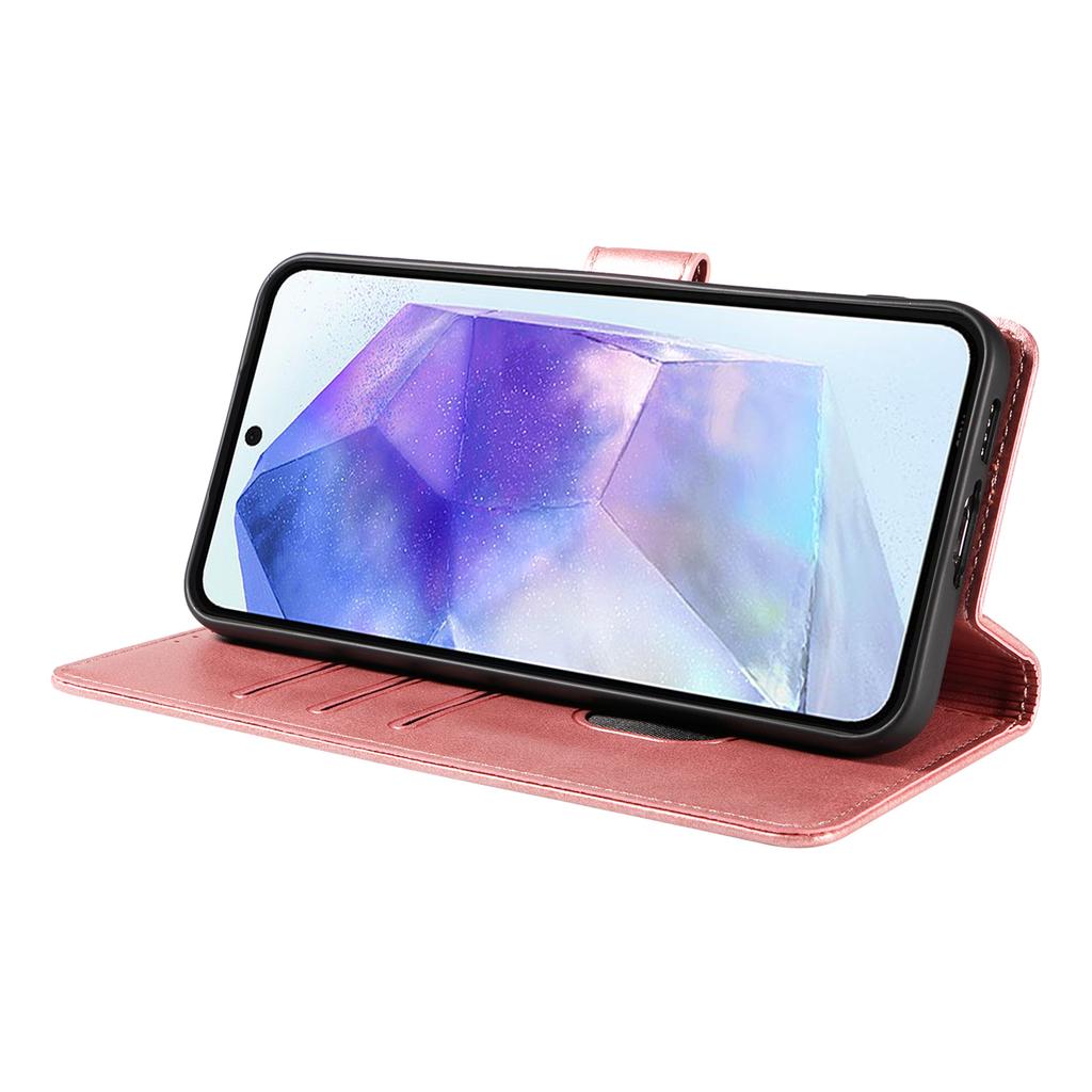 For Samsung Galaxy A55 5G Case with 2Pcs Tempered Glass WANLONFENG WN Series Calf Texture Leather Phone Cover Big Cutouts