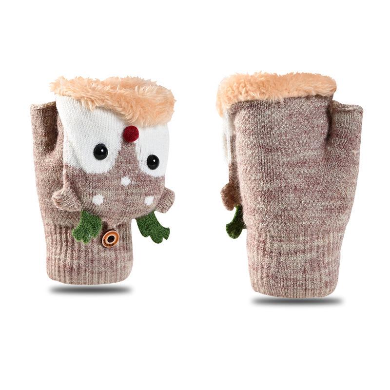 Korean-Style Cute Cartoon Fawn Flip Gloves for Students – Warm, Cold-Proof Gloves for Autumn and Winter Riding & Writing