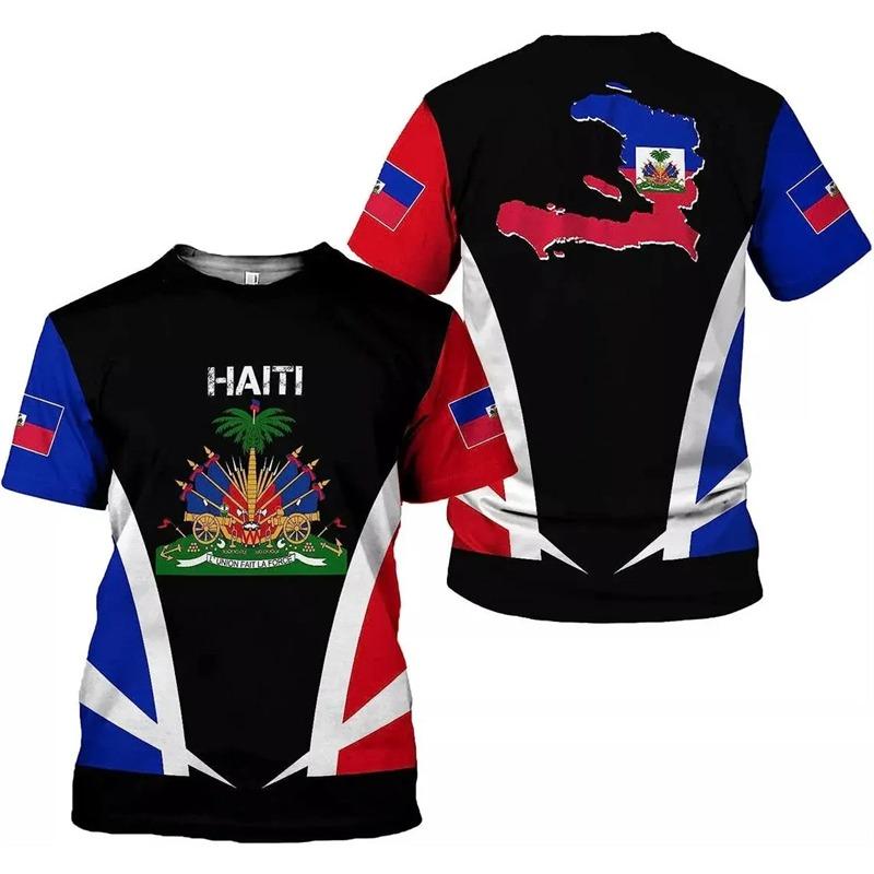 

Мужская футболка с рисунком флага Гаити, 3D-печатный национальный герб Гаити, короткие рукава, модные топы, футболки, футболка с национальным праздником M