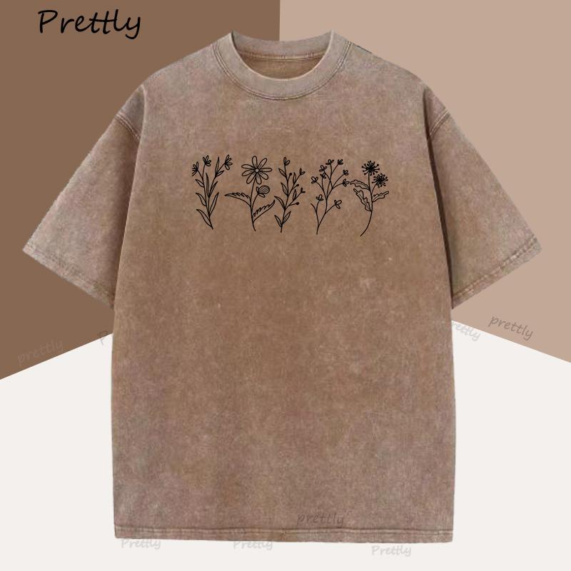 

Wildflower T Shirt Floral Nature Graphic Tee Shirt Casual Cotton Short Sleeve Vintgae Tshirt Loose Overszied Summer Washed Tee S