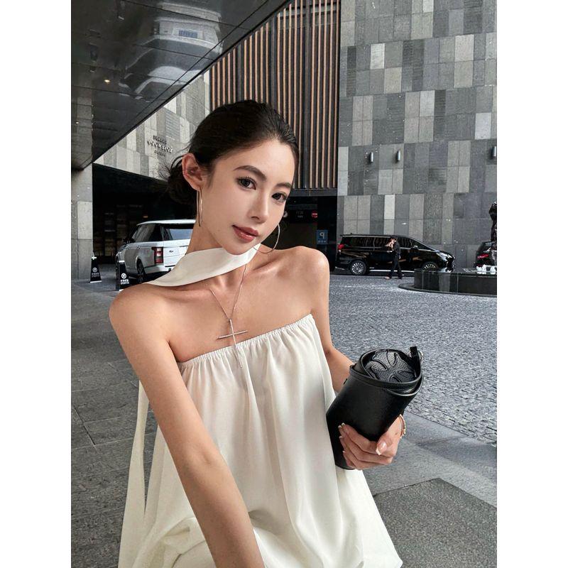 Kumikumi Pure Desire Set Simple White Tube Top Vest Women Summer Slimming Fishtail Skirt Skirt Two-piece Set