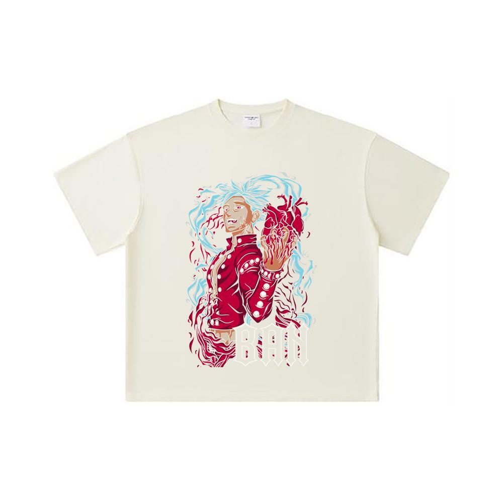 

260 GSM Double Yarn 32 Count 100% Cotton Seven Deadly Sins V1 Ban Print Unisex Heavy Cotton T Shirt S абрикосовый