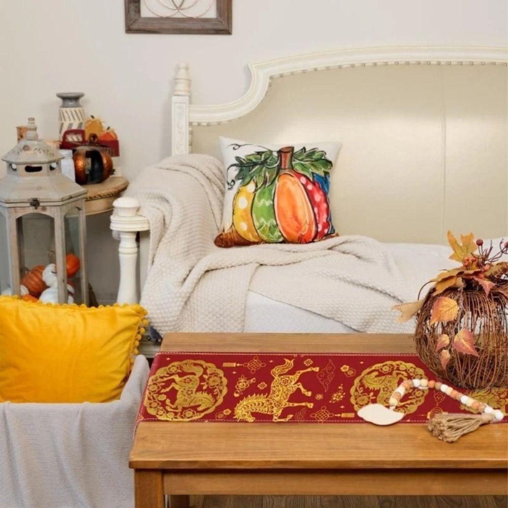 Novo Caminho de Mesa de Ano Novo 2026 13x72 Polegadas Reutilizável Ano do Cavalo Toalha de Mesa Linho Decoração de Casa Decoração de Mesa de Jantar