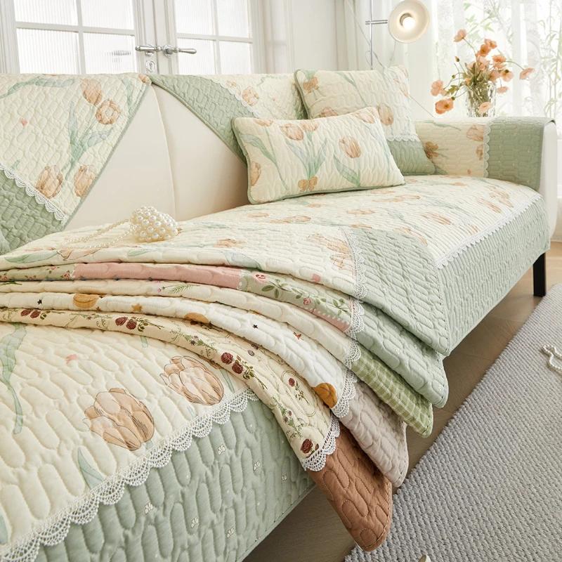 Ny Stil Året Runt Universal Soffmatta Twill Tvättad Bomull Halkfri Sittdyna Småblommig Dammtät Sofföverdrag Tyg