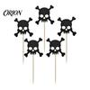 Cake Topper 8 Pcs Halloween Glitter Cupcake Picks, Spooky Black Skull Toppers, Gothic Birthday Party Decoration for Supplies Stiff Stability