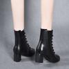 Fashion Short Boots Autumn and Winter New Pointed Thick Heel First Layer Cowhide Double-breasted Side Zipper Women's Leather Boots
