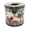 Round Tissue Cover Holder Vintage Wooden Leather Decorative Box with Lid for Dining Table Living