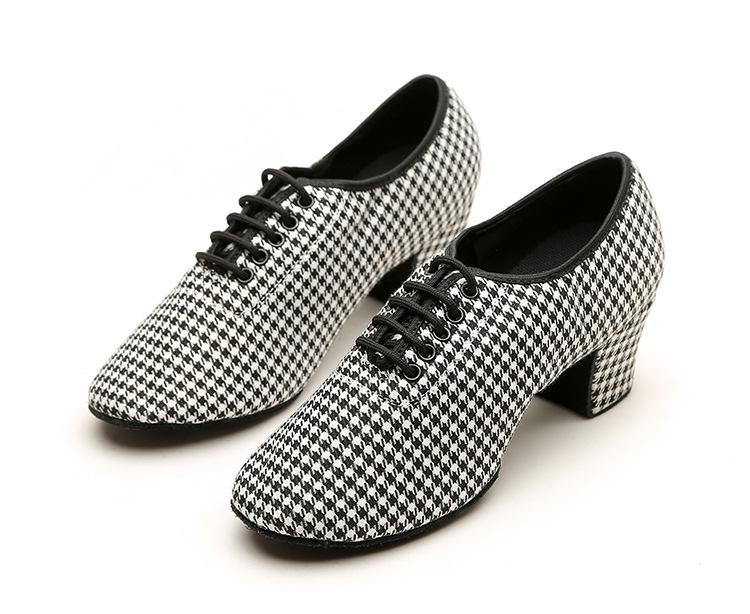 Houndstooth Mid-Heel Dance Shoes for Square, Ballroom, Modern & Latin Styles - Soft Sole, Adult Performance Cha-Cha