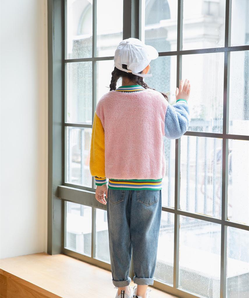 Fleece Children's Jackets Splicing Sleeve Cute Warm Fleece Boys and Girls Casual Sweater Warm Coat