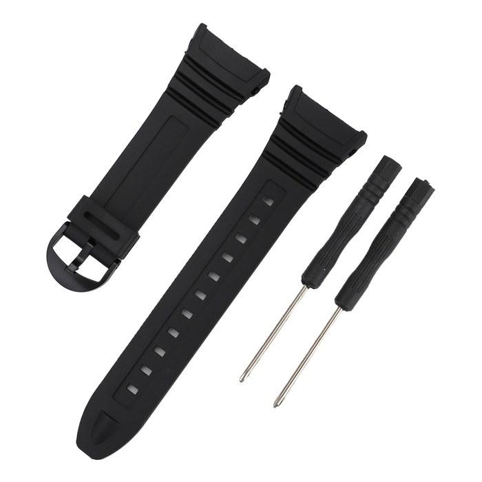Casio W-96 Silicone Band Replacement Strap (Black/Black Buckle)