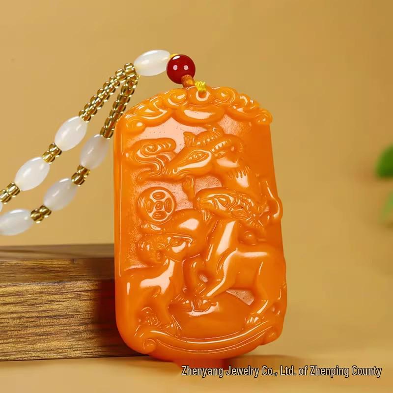 Yellow Jade Pendant with Three Sheep Design (Three Yang Opening) - Zodiac Sheep