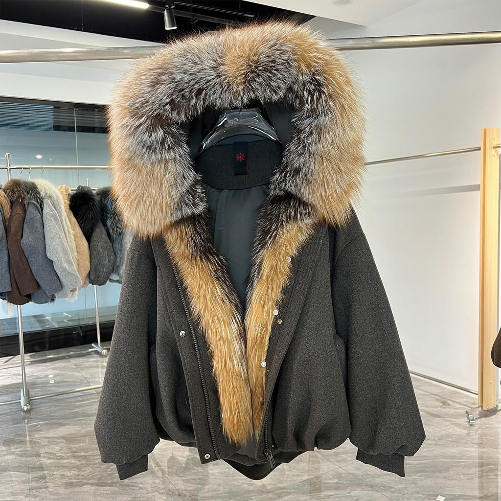 Winter new luxury natural fox fur big fur collar down jacket women's short loose goose down jacket tide