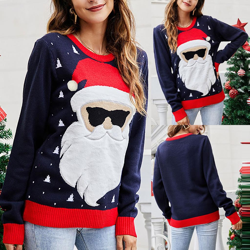 Women's Fashion Cute  Round Neck Pullover Loose Christmas Sweater