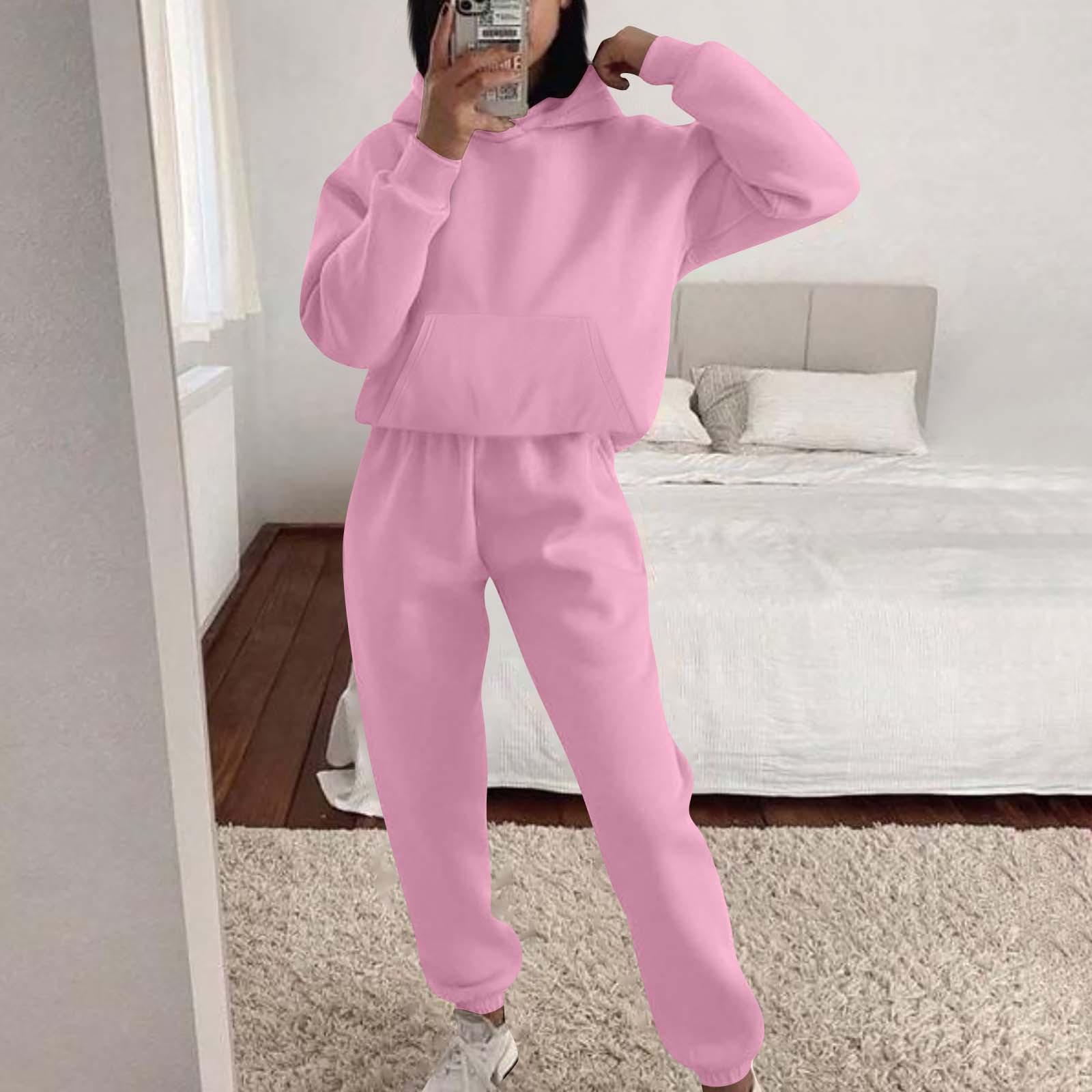 

Женский спортивный костюм с капюшоном, унисекс, двухсекционная одежда для бега, пуловер с длинными рукавами, толстовка с капюшоном + комплект спортивных штанов S розовый