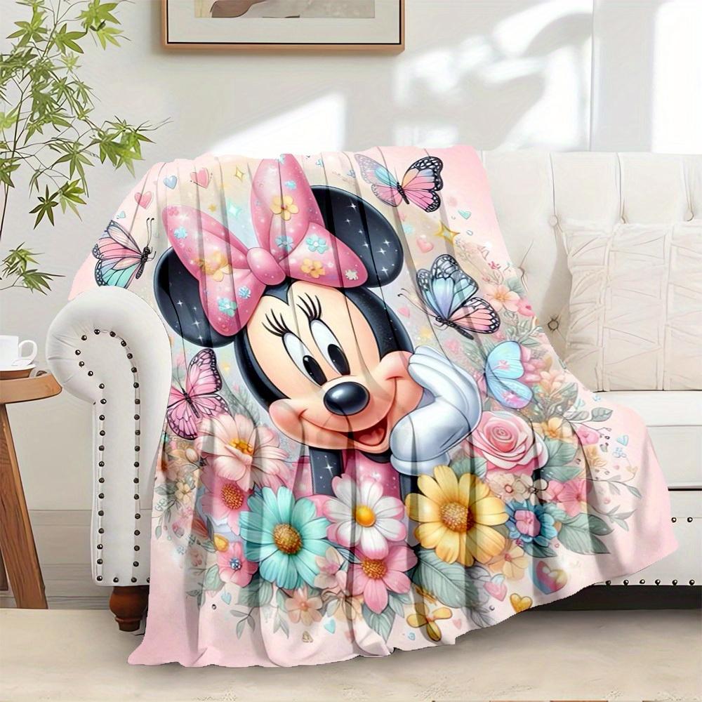 

1pc Velvet Bedding Throw Blanket - Cute Minnie Mouse Design with Butterflies and Flowers, 75x90cm