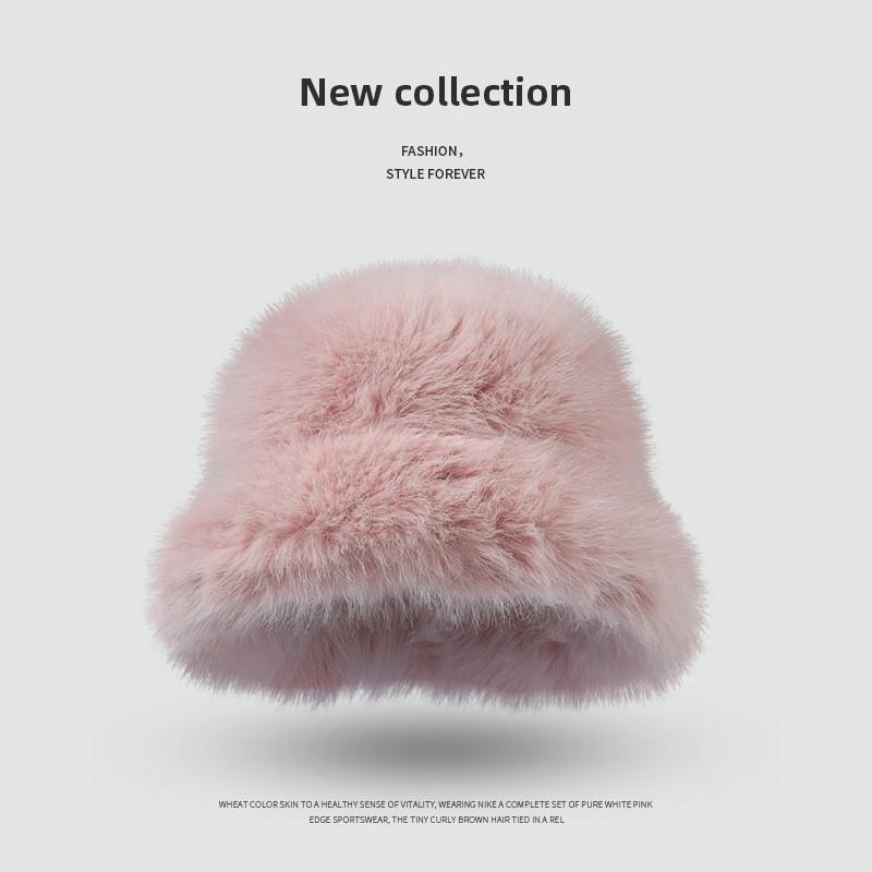 Womens Faux Fox Fur Winter Warm Hat With Wide Brim Ear Protection Solid Color Plush Cap In Multiple Shades