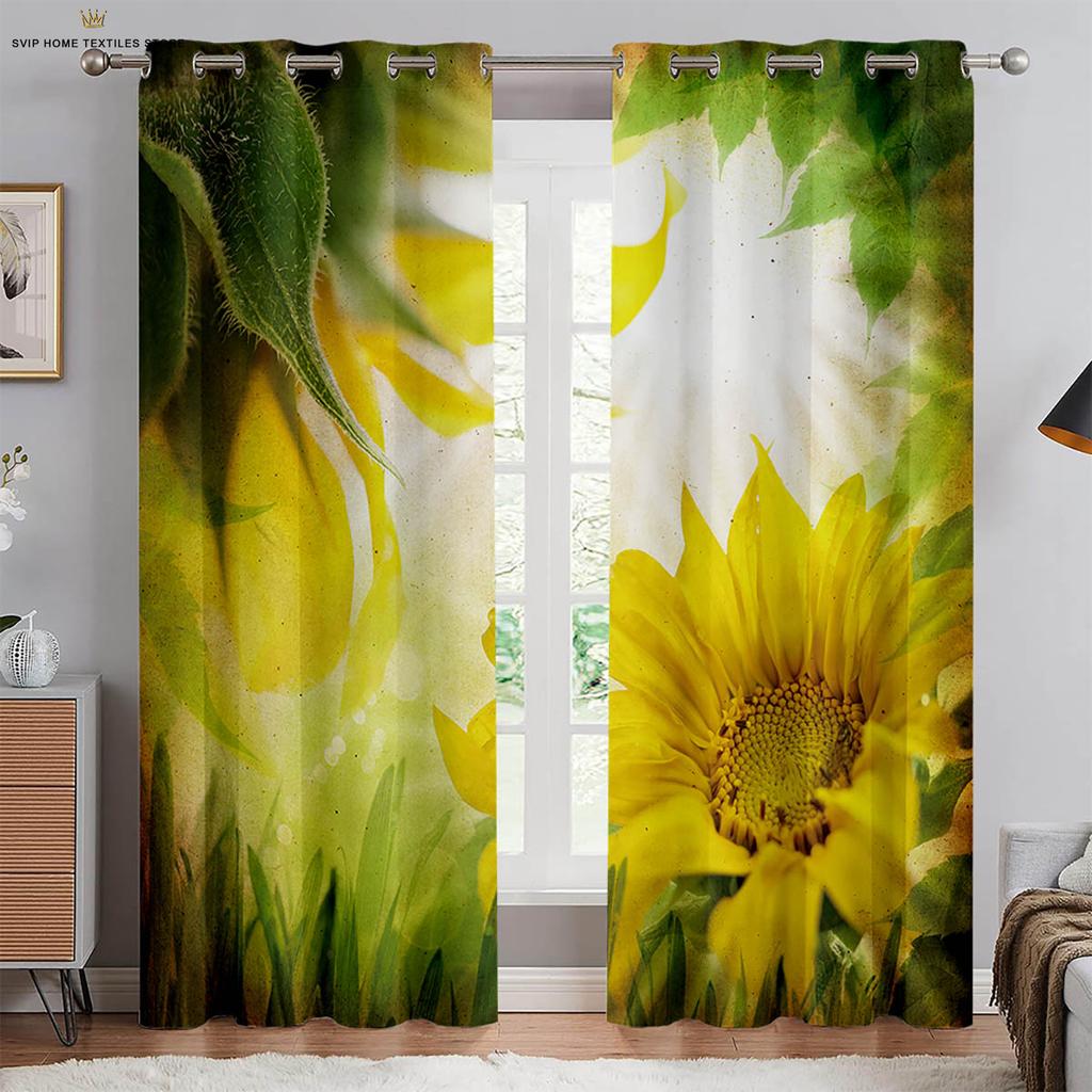 Sunflower Vintage Floral Print Print Printcurtains, Pastoral Stylecurtains, Bedroom Space, Living Space, Homestay, Ornamental, Can Be Customize