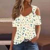 Sexy Cold Sholuder Tops For Women  Summer Hollow Out Eyelet Short Sleeve Blouse Loose V Neck Tshirt Trendy Casual Tunics