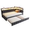 Upholstered sofa bed 90x200cm, LED lighting and storage compartments at head and foot end, equipped with USB and Type-C ports. Velvet fabric dark grey
