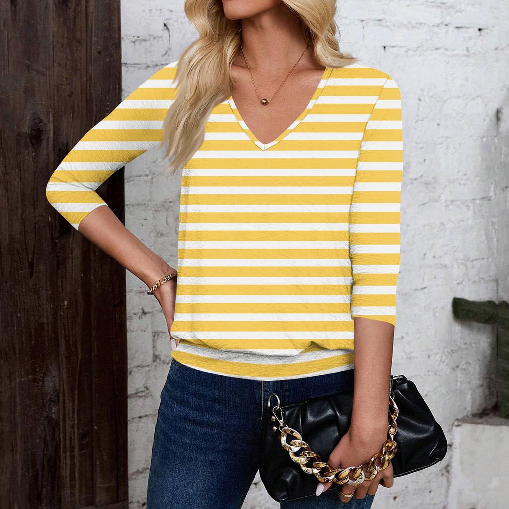 Dámský módní ležérní top s výstřihem do V a tříčtvrtečním rukávem s potiskem