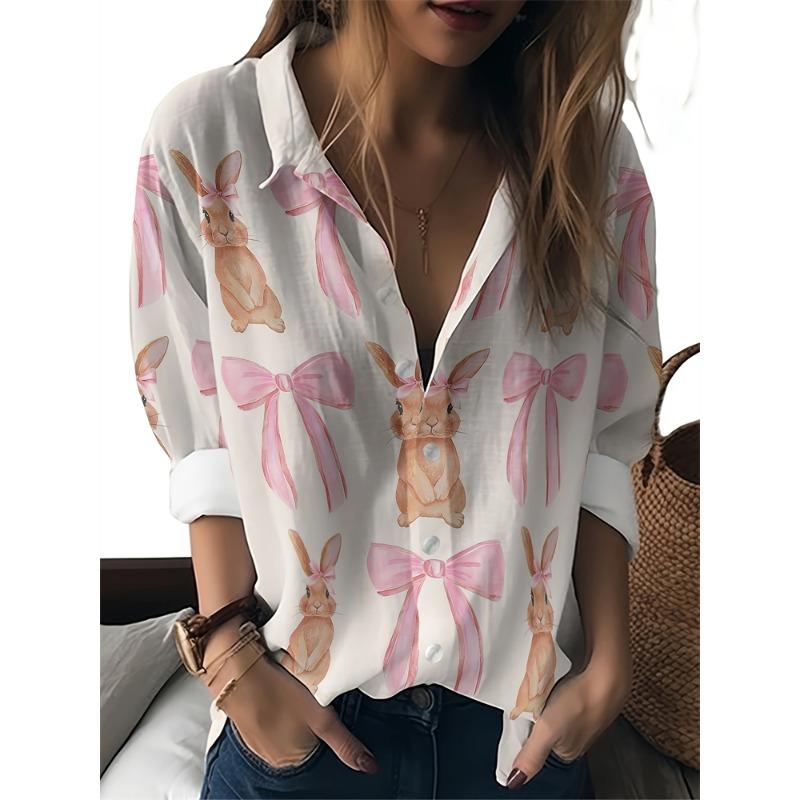 Damen Revers Hemd Tops Lässig Langarm Knöpfe Hemden Damen Tops Lustiges Katzenmuster Damenhemden Damen