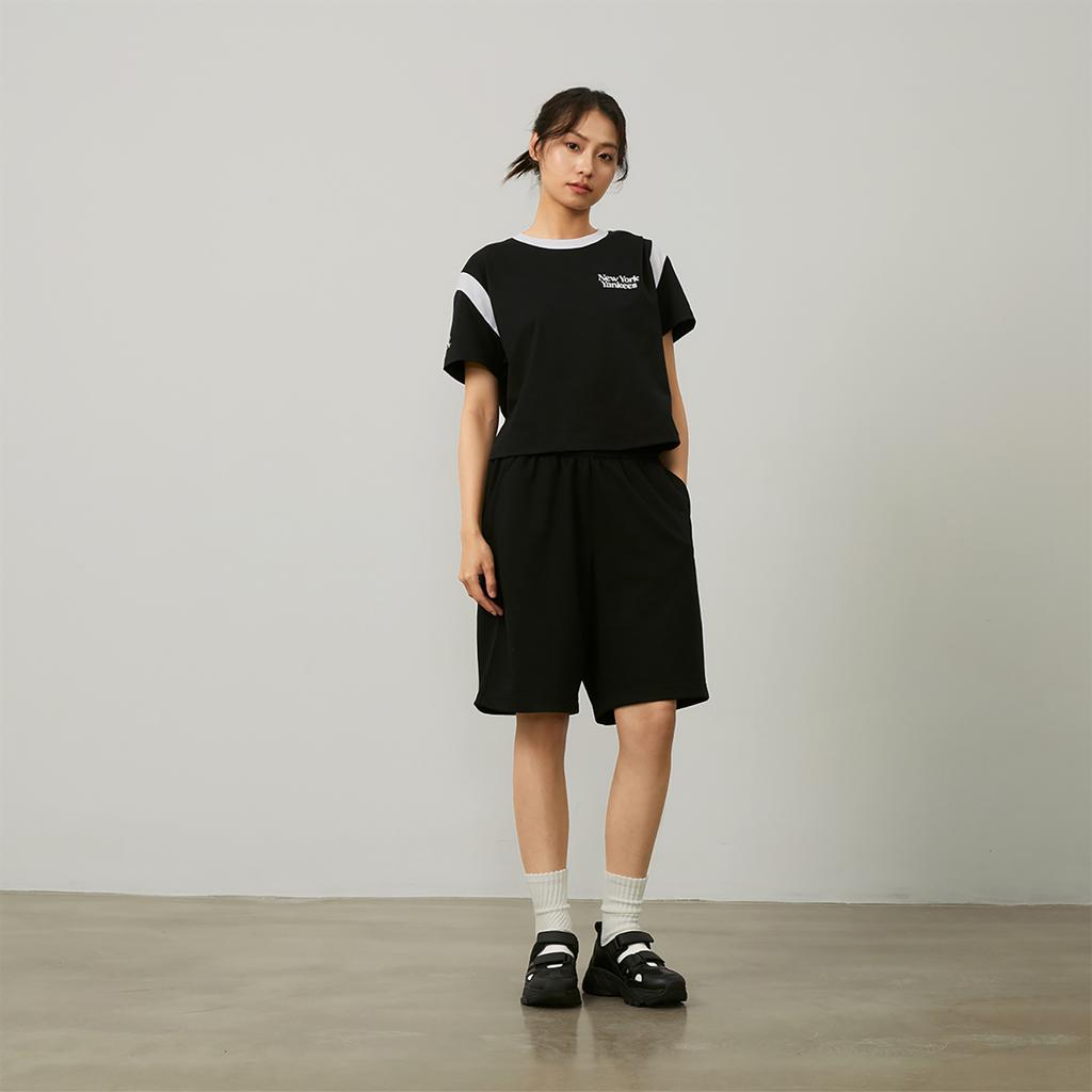 MLB New York Yankees Womens Color Block Letter Print Crew Neck Short Sleeve T-Shirt Women tops Black 3FTSV0343-50BKS