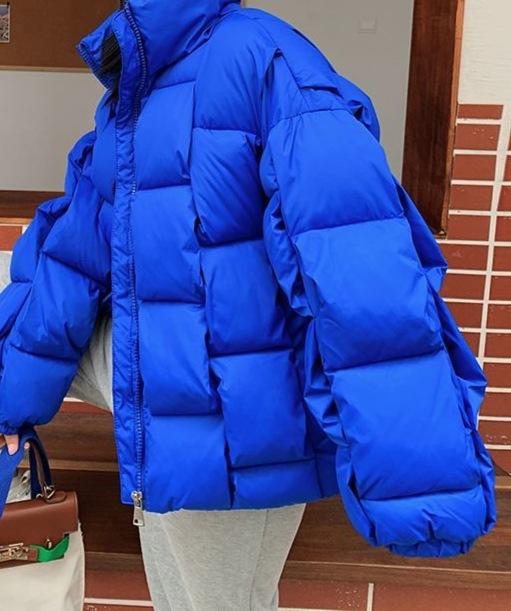 Winter new fashion trend design sense versatile vertical strip square warm cotton jacket