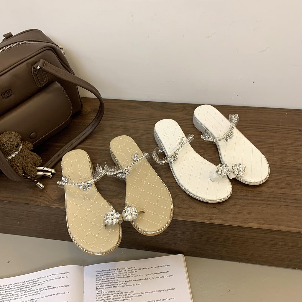 Fashion Glitter Slides Slippers Casual Shoes Summer Clogs Woman Square Heel Rubber Flip Flops Jelly Luxury Beach Block Hawaiian Crystal