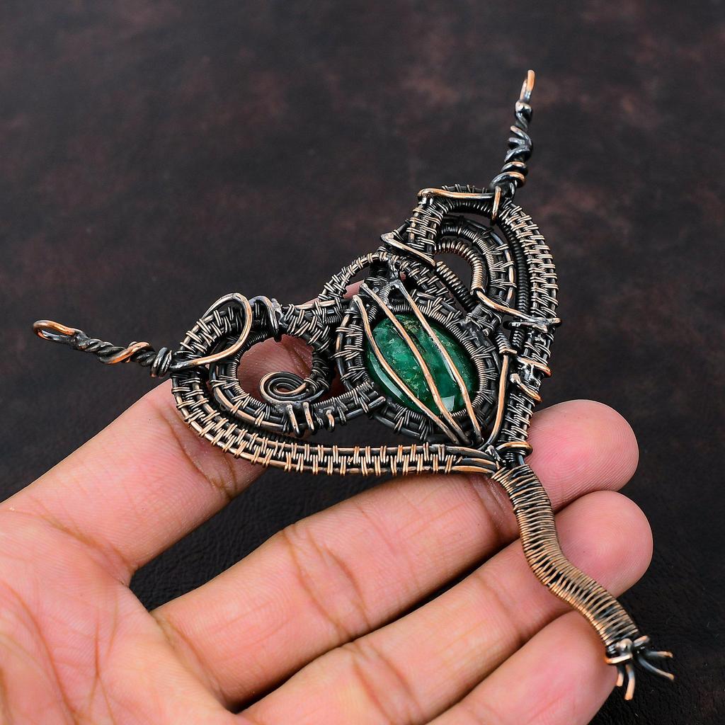 Faceted Zambian Emerald Pendant Copper Wire Wrapped Pendant Handmade Pendant Gemstone Copper Jewelry Engagement Gift Natural Emerald Jewelry