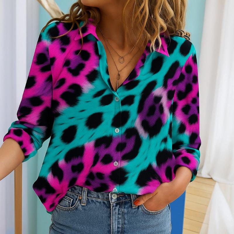 Trendy Women's Sexy Leopard Print Long Sleeve Shirt Elegant Office Blouse Chic Casual Top Autumn Stylish Female Tops