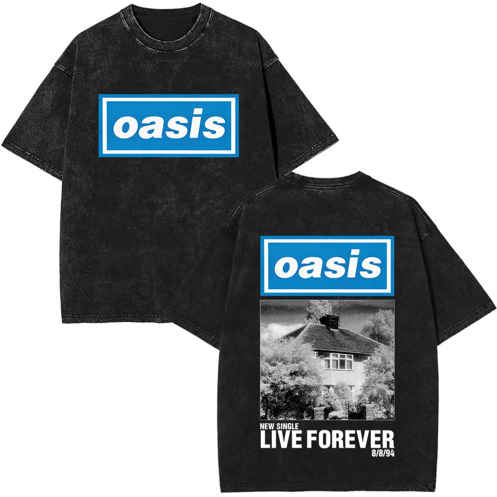 Washed Vintage Rock Band O-Oasis Live 25 World Tour Logo Print T-shirt Men Women Fashion Gothic Oversized Short Sleeve T Shirts