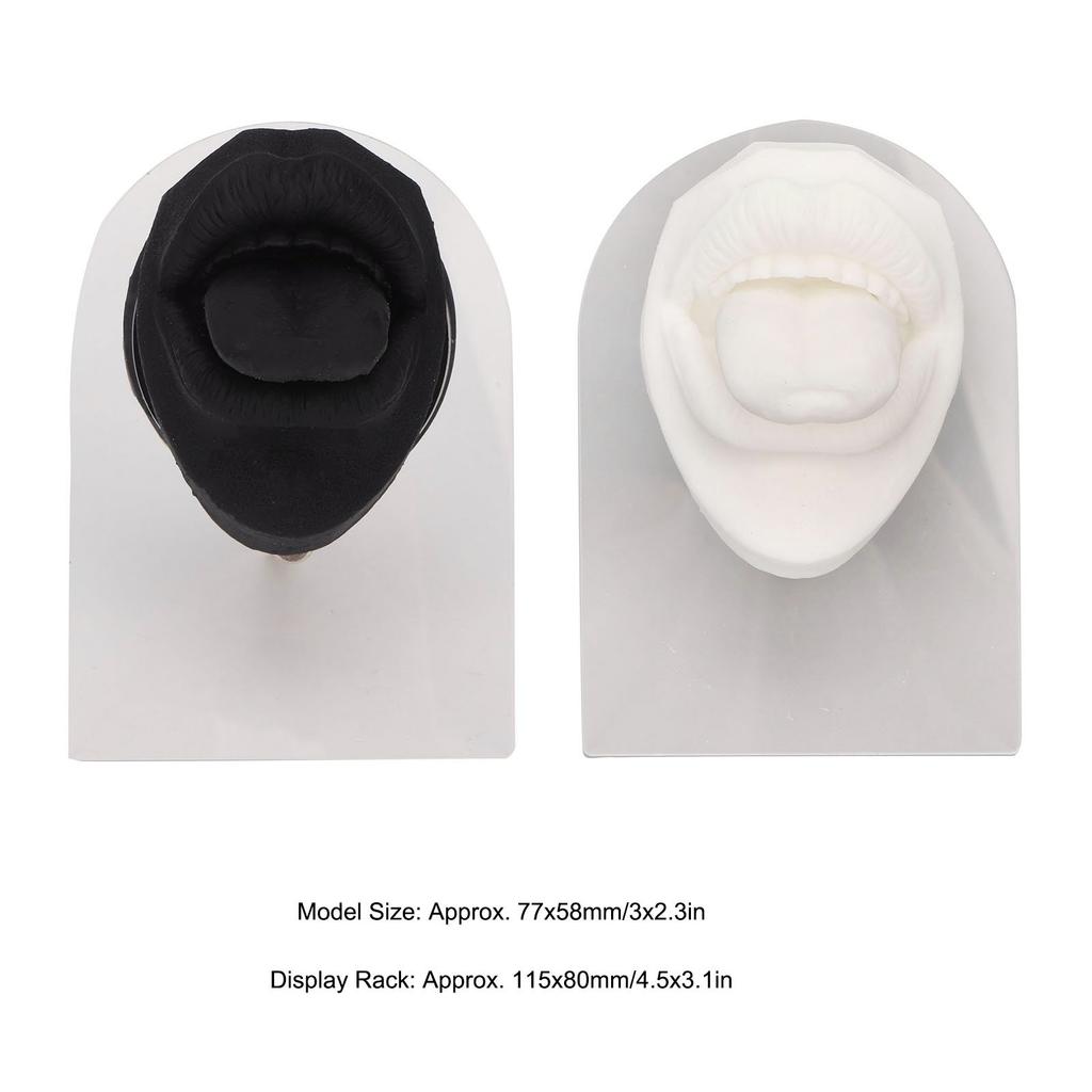 2 szt. Silikonowy Model Języka i Ust Czarno-Biały Wysoka Symulacja Wielokrotnego Użytku Ludzki Język i Usta Forma z Akrylowym Uchwytem