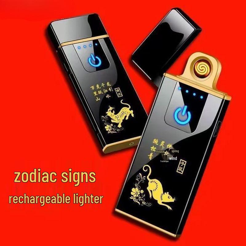 Men's Rechargeable High-Power Windproof Flip Lighter - Sleek Black Technology Design