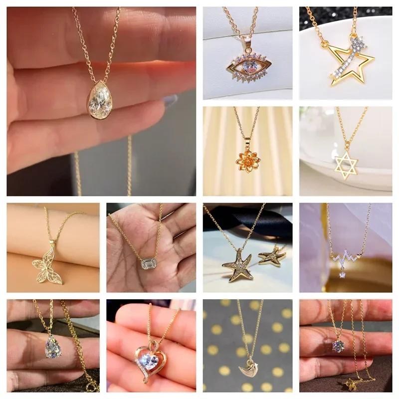 European And American Gold Heart-Shaped Zircon Simple Necklace For Women, High-End Fashion Temperament, Niche Design, Jewelry Wh